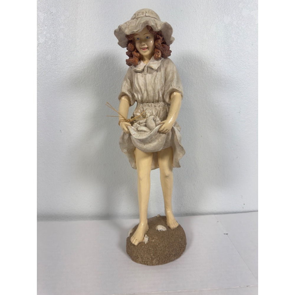 Vintage‎ Style Girl with Seashells Figurine 18" Coastal Beach Decor Nautical